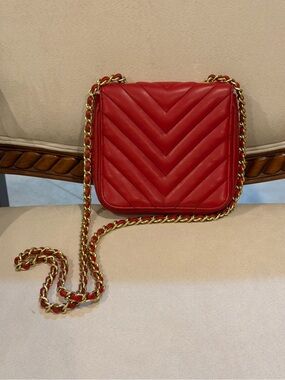 Vintage Jennifer Moore Red Chevron Quilted Leather Flap Bag Convertible Bqg